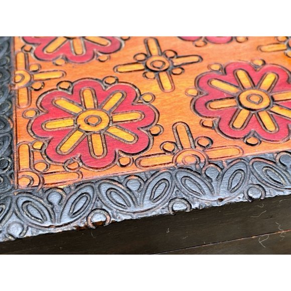 Vintage 1980s Carved Wood Medallions Trinket jewelry box Boho - Picture 7 of 12